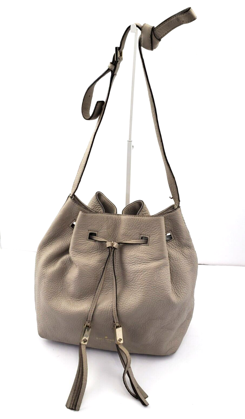 KATE SPADE Grey Street Clocktower Delaina Leather Crossbody Bucket Bag Used